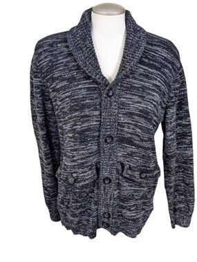 Vintage Guess Y2K Cardigan Sweater Womens L Navy Blue Shawl Collar Knit Cotton